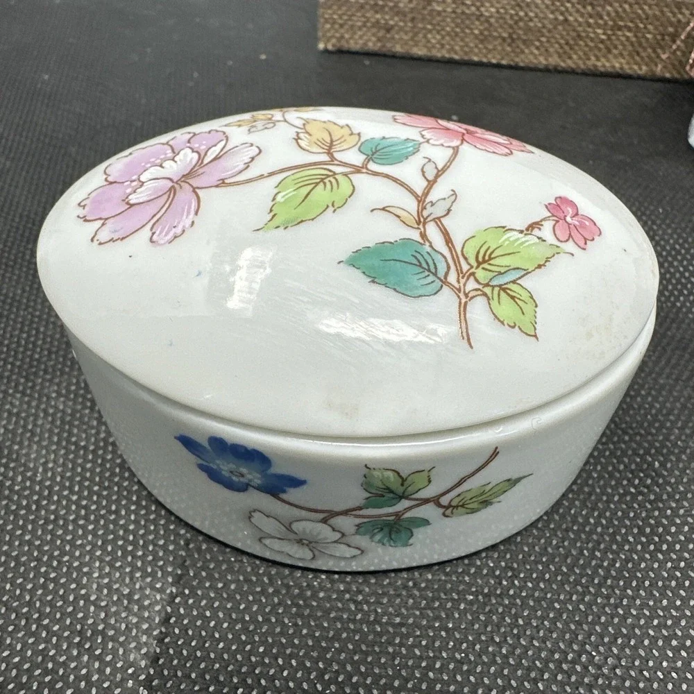 Lot Of 5 Trinket Boxes Glass Heart, Wood Box, Toscany Ceramic, Asian Cloth